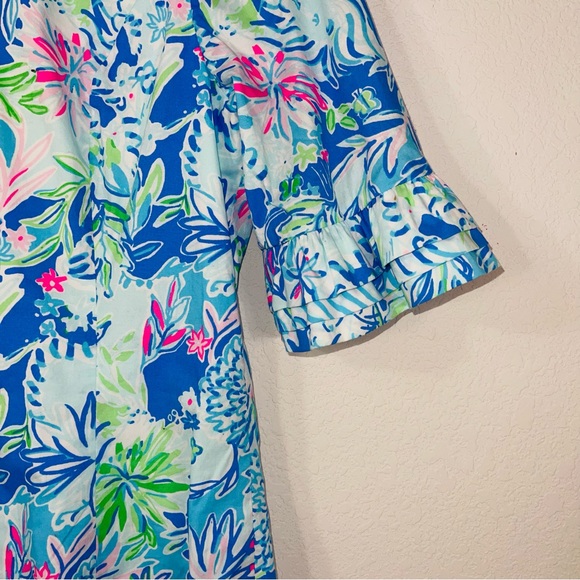 Lilly Pulitzer Fiesta Stretch Dress Coastal Blue Lion turquoise white pink - Picture 7 of 15
